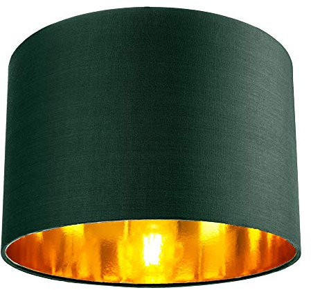 Contemporary and Chic Forest Green Cotton 12 Table or Pendant Circular Drum Lamp Shade with Shiny Copper Inner - 60watt Maximum by Happy Homewares