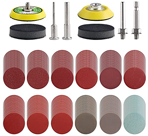 Tshya Lot de 240 disques abrasifs de 50mm pour perceuse meuleuse outils rotatifs avec 2 plaques d'appui de 6,35 mm, 6,35 mm, patins de ponçage avec grain 80–3000