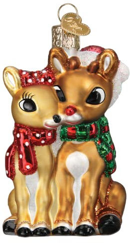 Old World Christmas Rudolph and Clarice Glass Blown Ornament for Christmas Tree, Handcrafted Holiday Decoration, Rudolph Collection