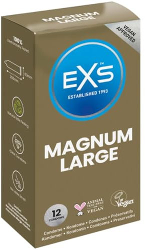 EXS | Magnum-Kondome | Mit Naturlatex und Silikon-Gleitgel | Große Größe | Vegan | 12er-Pack