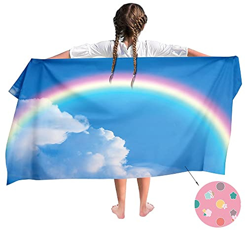 Ulticool mikrofiber barnhandduk 140 x 70 cm – regnbåge enhörning enhörning – lätt resehandduk snabbtorkande badhandduk strandhandduk mikrofiber – för resor strand sport barn flicka