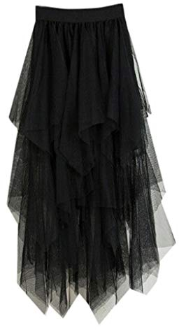 Tüllrock Lang Damen Plisseerock - Weiche Tüll Petticoat A-Linie Midi Röcke Schwarz - Festlich (Black, One Size)