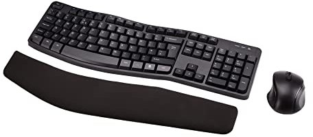 Amazon Basics Ergonomic Wireless Keyboard Mouse Combo UK layout, black