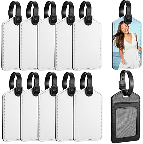 Hillban Sublimation Luggage Tags White Heat Transfer PU Leather Name Tag Blank Suitcase Label Travel Business ID Card Holder for DIY Travel Suitcase Sports Bag Label Gift Craft Rectangle(10 Pcs)