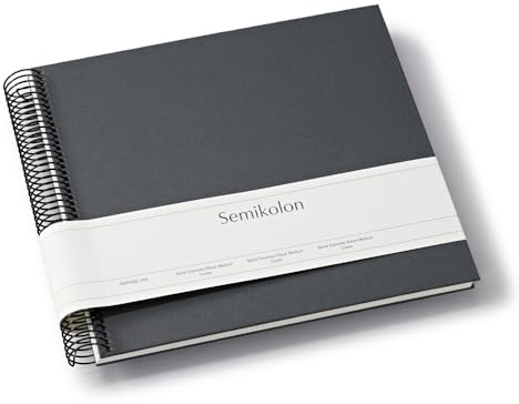 Semikolon 370000 Spiral Album Economy Medium - 23x22,3 cm - Fotoalbum, 40 Seiten cremeweiß, Fotobuch, lava stone grau