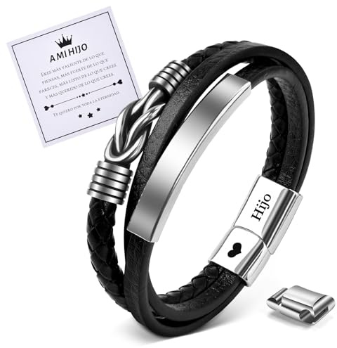 MANVEN Pulsera Hijo Regalo para Hijo Cumpleaños Graduación Navidad Regalo para Él Pulsera Ccuero Grabado para Hombre