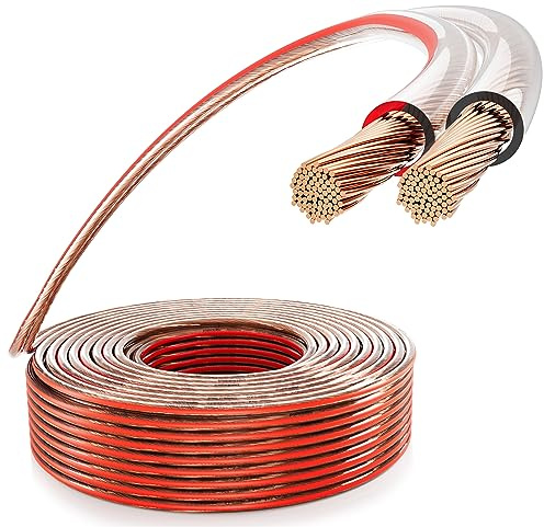 Poppstar Cable para altavoces de 15 m, 2 x 2,5 mm² (conductor interno de cobre puro OFC 99,99%, revestimiento de PVC transparente)