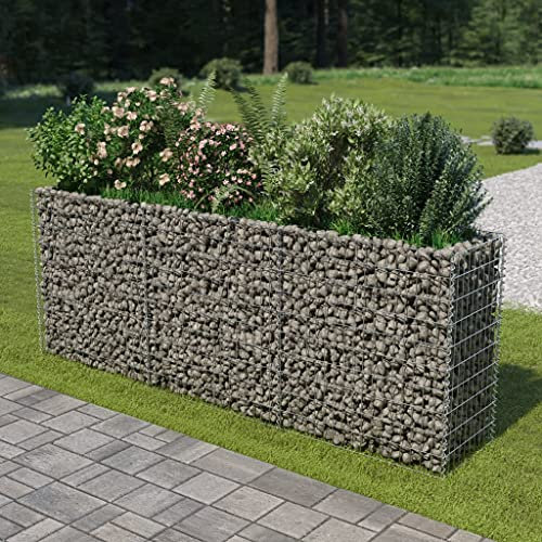 Gabion - Bancal elevado (acero galvanizado, 270 x 50 x 100 cm), color plateado