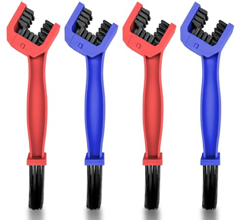 Frevoitna 4 Pezzi Kit Pulizia della Catena Blu e Rosso, Spazzola per Guarnitura Catena Bici, Strumenti Spazzole per Pulizia Catene Moto Bicicletta Adatta per Rimuovere Motociclette Bici Auto Sporco