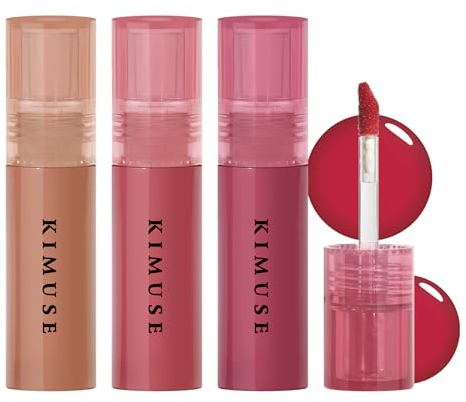 KIMUSE Gleamy Gloss Lip Stain Set, Resplandor Brillo de Labios de larga duración, Tinte de labios de color vivo con acabado hidratante sin peso y no pegajoso