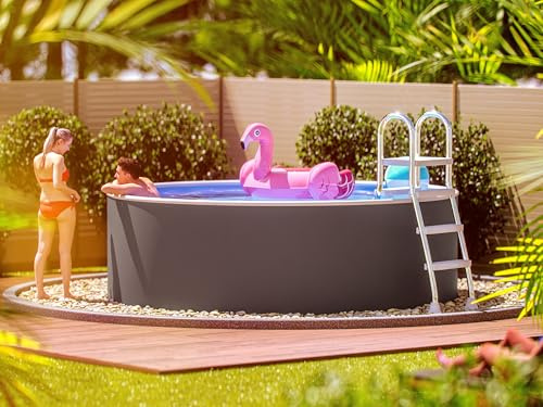 poolomio® Piscine Ronde à Paroi en Acier 460 x 120 cm Graphite/Blanc | Robuste Pour Jardin Hors Sol ou Encastrable | Kit Complet avec Film Intérieur 0,5 mm, Skimmer et Buse
