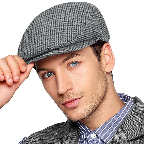 Wantonfy Berretto Piatto da Uomo Newsboy Berretto Baschi Scozzesi British Style Retro Coppola Cappello Strillone Paraorecchie Ivy Caps Invernale Auttuno