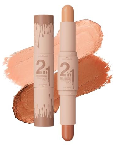 New 2 Colors Professional Makeup Wonder Stick,Dual-Ended Highlight & Contour Stick,2-In-1 Professional Makeup Wonder Stick,Face Shaping Contouring Sticks,Cheek Contour Highlight Palette(03#Ivory+Dark
