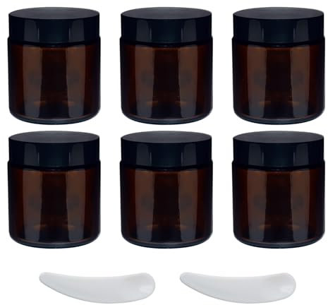 6Pcs 100ml Amber Glass Jars, Empty Cosmetic Jars with Lids, Empty Glass Pots Face Cream Lotion Storage Jar for Make Up, Sample, Travel Use