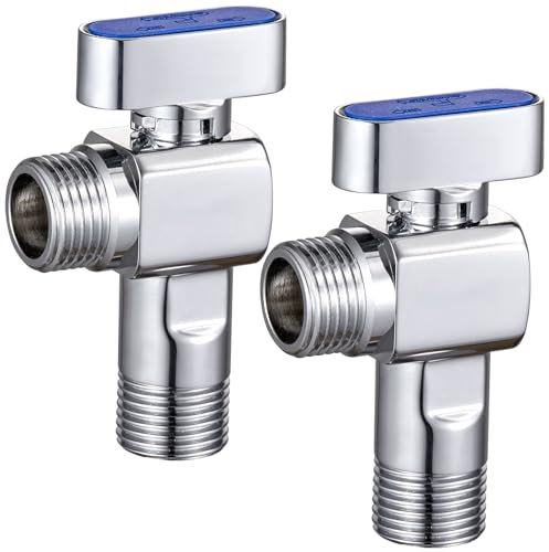 2 Packs of SUBMARINE Brass Shut Off Valve for Bathroom, 1/4 Turn Angle Stop Valve, 1/2'' Inlet and Outlet Caliber with 3/8'' Adapter Hot and Cold Water (Blue)