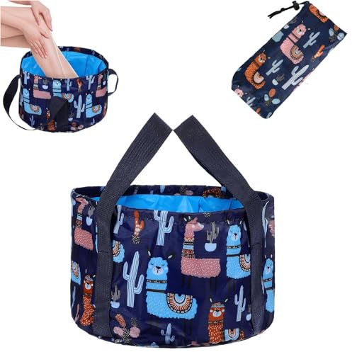 Foot Bath Bowl, Foot Bath Collapsible, Portable Foot Spa Soak Tub, Foldable Pedicure Bowl for Travel, Camping & Home Use, Includes Storage Bag (19x30cm, Navy Blue)