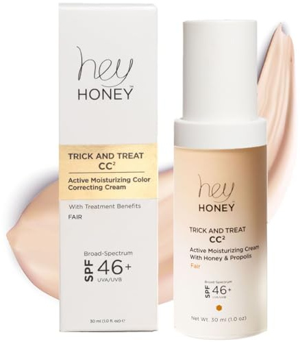 Hey Honey Trick and Treat CC² Cream SPF 46 | Active Moisturizing Color Correcting Cream with Honey & Propolis | Best Cover For Rosacea, Skin Redness & Mature Skin | Cruelty-Free | 1 oz (Fair Tone)