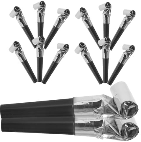 HOOTNEE 100piezas De Fiesta Soplando Dragón Sopladores De Cumpleaños Color Negro y Plateado Para Fiestas De Cumpleaños y Celebraciones