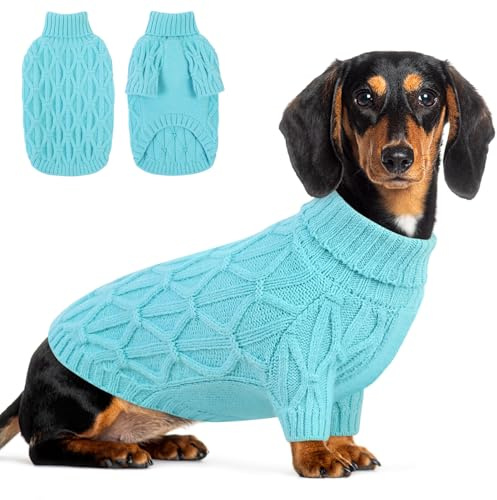 Queenmore Maglione per Cani, Maglioncino Cane Morbido e Elastico con Collo Alto, Felpa Cane per Maltese, Pomeranian, Barboncino e Lagotto Romagnolo, Lago blu, S