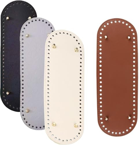 WUBAYI Paneles de base de bolsa de piel sintética, 30 x 10 cm, paquete de 4, parte inferior de ganchillo con agujeros para manualidades, marrón, negro, beige, blanco