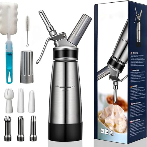 WYWY Siphon Chantilly,Pailles à crème en Acier Inoxydable 304 de 500 ML avec 3 Embouts de tuyauterie et 1 Pinceau, Dessert pour gâteau au café