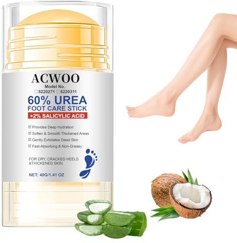 ACWOO Urea Foot Cream 60 Percent Plus 2% Salicylic Acid, Urea Cream for Feet, Foot Nourishing Cream for Cracked Heels and Dry Skin Deep Moisturizing, Cracked Heel Repair Cream, Foot Moisturiser