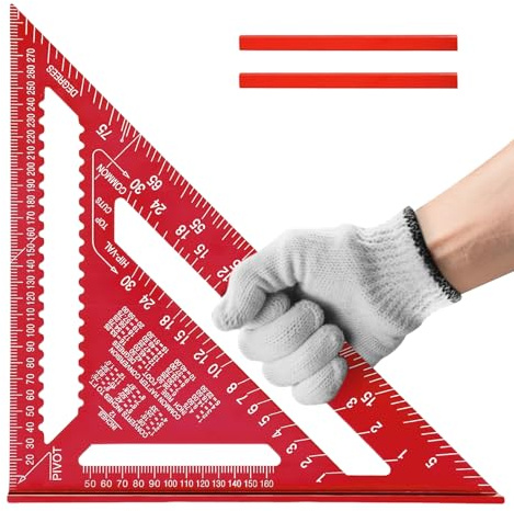 Flintronic Squadra da Falegname, Metallo Squadra Combinata, con 2 Matite da Carpentiere, 12 Pollici Righello Triangolare Metrico in Alluminio, per Misurazione, Disegnare, Segnare