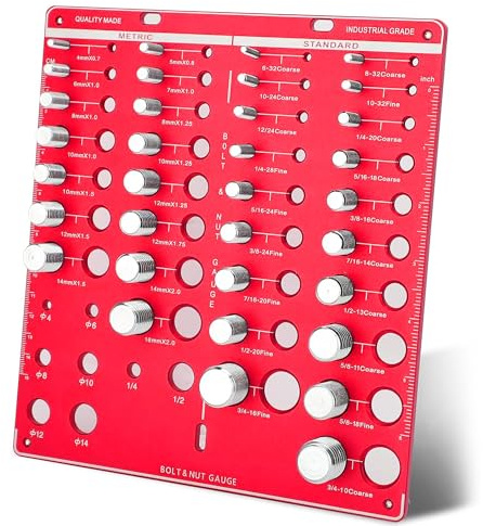 34-Bit Nut and Bolt Thread Checker: JIODEKEYI Thread Gauge 15 Metric and 19 Imperial Measuring Tool Board Wall Mounted Aluminum Bolt and Nut Identifier Gauge with 8 Drill Bit Gauge for Engineers Mecha