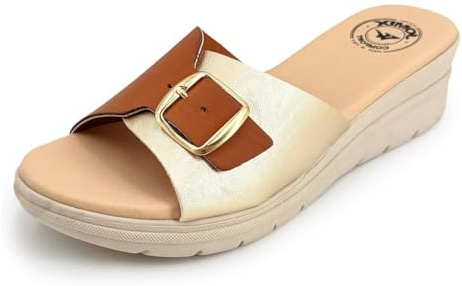 JOMIX Sandali Platform Donna Ciabatte Estive con Maxi Fibbia Regolabile Plantare Anatomico Zeppa Leggera Suola Antiscivolo Sandali da Anziani a Fascia Aperta per Mare Città Cuoio 39