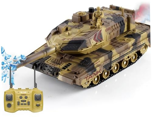 Nuiorfty Real Rök Remote Remote Tank Shooting 2 4GHz RC Tank Twin Battle 360° Roterande ljus och ljud Leksakstankar för vuxna barn