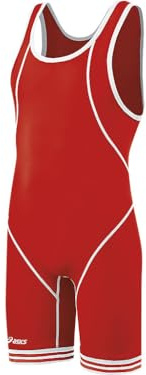 ASICS Men's Snap Down Wrestling Singlet (Red/White), X-Large