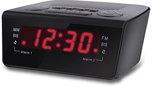Coby CBCR-102-BLK Digital Alarm Clock with AM/FM Radio and Dual Alarm (Black)