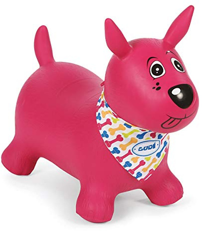 LUDI - Chien sauteur rose - Jouet sauteur gonflable - Développe la motricité. Plastique PVC épais et résistant - Intérieur et Extérieur - Système de gonflage inclus - 58 x 27 x 48 cm - Dès 10 mois