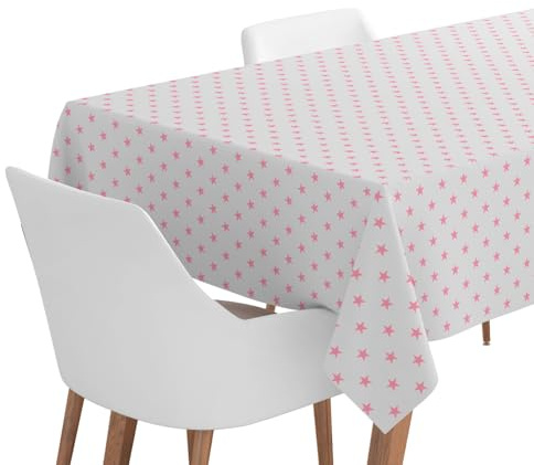 Maxi PRODCUTS - Rollo Mantel Papel Estrellas Rosa - 1,2 x 5 M - Papel Desechable para Mesa - Diseño Estrellas - Ideal para Cocina, Jardín, Eventos y Terrazas - Rollo Mantel (Mantel Blanco Estrellas)