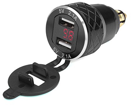 Alamor 12V-24V 4.2A Voltmetro Rosso Moto Dual USB Charger DIN Socket per Moto BMW - Nero