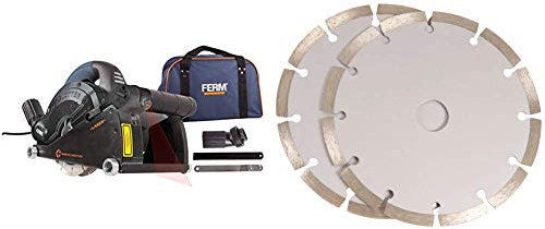 FERM Scanalatore 1600W 150mm - Laser -Incl. 2 lame diamantate e adattatore aspirapolvere + FERM Lama diamantata 150mm (2 pezzi) - per scanalatore da muro