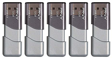 PNY 32GB Turbo Attache 3 USB 3.0 Flash-Laufwerk, 5er-Pack, Grau