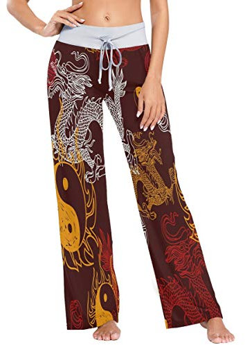 MNSRUU Pantalon de pyjama chinois Dragon Yin Yang pour femme - Multicolore - Medium