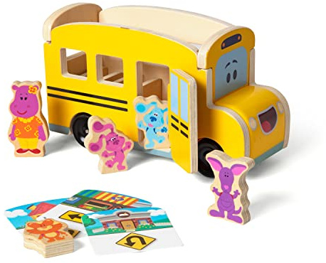 Melissa & Doug Blue's Clues & You! Bus Escolar de Tracción, de Madera (9 Piezas)
