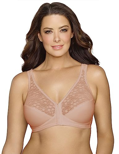 EXQUISITE FORM Fully Damen BH - Vorderverschluss BH mit Stützeffekt und Spitze Stütz-BH Frontverschluss BH Große Größen BH Rose-Beige Größe 100D