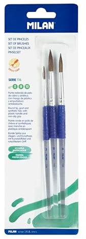 Blíster 3 Pinceles Redondos (Pelo de Cabra y sintético) Mango de plástico Ergo, Serie 116 nº 2, 8 y 12