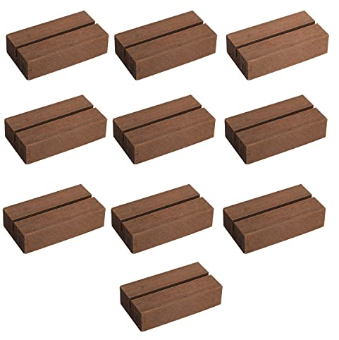 AIEX 10 Pezzi Portacarte in Legno Rustico, Portacarte Segnaposto in Legno Liscio Portanumero da Tavolo in Legno per Numerici da Tavolo Decorazione Eventi Cena Nozze (Colore Noce, 7.6x4x2 cm)