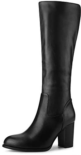 Allegra K Women's Round Toe Block Heeled Knee High Boots Black 5 UK/Label Size 7 US