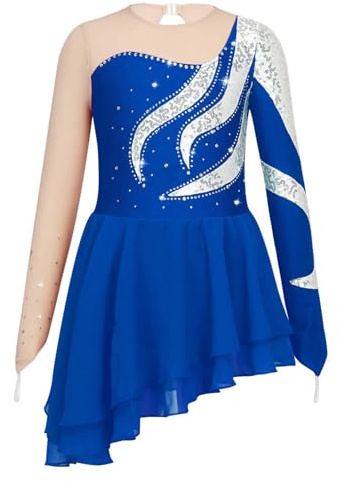Freebily Abito da Pattinaggio Artistico Bambina Paillettes Leotards Abito da Ballo Latino Vestito da Balletto Body Danza Classica Ballerina Costumi di Danza Performance Blu Scuro C 11-12 Anni