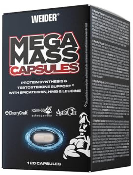 Weider - Mega Mass Caps - Synergetische Nährstoffkombination - Unterstützung von normaler Proteinsynthese und Muskelfunktion - Muskelaufbau, After Workout - Mit Zink und Vitamin D - 120 Kapseln