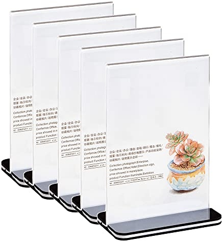 Aisamco 5 Stück Acryl Schildhalter T-förmiger Desktop-Display-Ständer, Schilderhalter, Menü-Ad-Rahmen. Geeignet für Restaurants, Bilderrahmen, Veranstaltungen, Tagungen (A6)