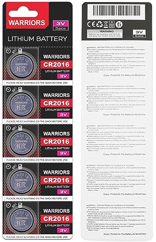 Warriors 5X 2016 Batterie Knopfzellen CR2016 Batterien 3V, kindersichere Verpackung, für den Einsatz in Schlüsselanhängern, Waagen, medizinischen Geräten.