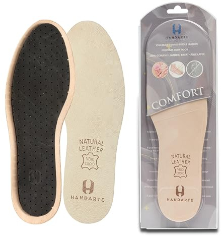 HANDARTE Leather Sockless Shoe Insoles | Thin Dress Shoe Inserts for Men/Women | 100% Natural Goatskin - ChromeFree, Anti Sweat & Anti-Odor (Brown, US W9.5/M8 | EU41)