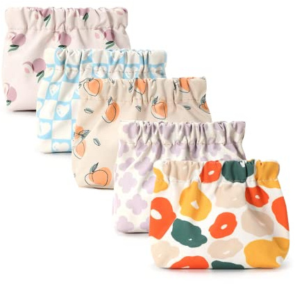 5 Pack Mini Makeup Bag Pocket Cosmetic Bag Portable Self-Closing Shrapnel Makeup Pouch No Zipper Travel Makeup Organizer Bag for Women and Girls