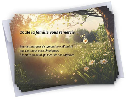 Cadeau Parfait Lot de 25 Cartes de remerciements décès condoléances + 25 Enveloppes autocollantes • Visuel Nature • Format 10x15 cm